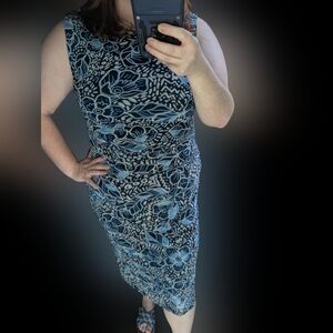 Nine West Crewneck Sleeveless Mesh Blue  Dress  Size Large NWOT